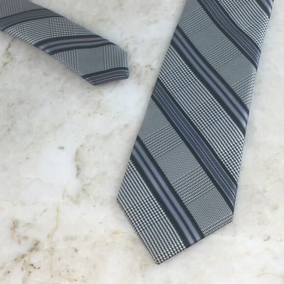 BEN SHERMAN GRAY BLUE REGIMENT STRIPE NECKTIE - Picture 12 of 12